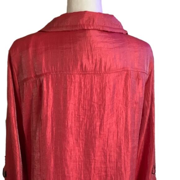 Elementz Blouse Jacket Shacket Orange Coral Shimmer Roll Tab Sleeves Large - Picture 8 of 13
